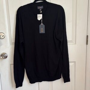 NEW NWT Wallin & Bros Black V-Neck Men's Sweater Cotton Cashmere Blend Size XL
